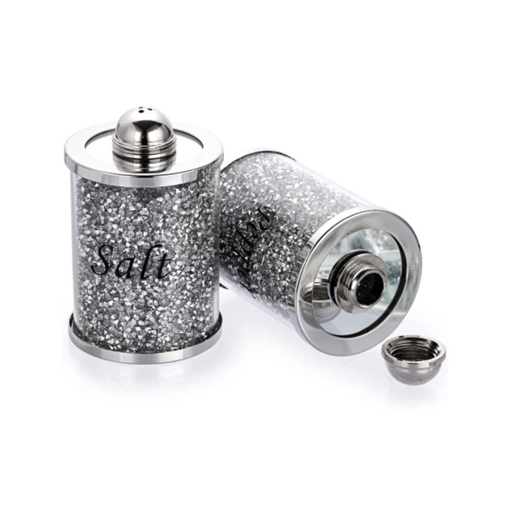Crushed Diamond Salt and Pepper Shakers With Tray - Picture 3 of 5